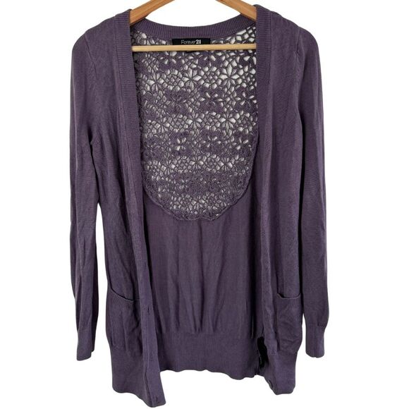 Forever 21 Purple Cardigan Sweater with Crochet Back Design - Size Small - Picture 1 of 6